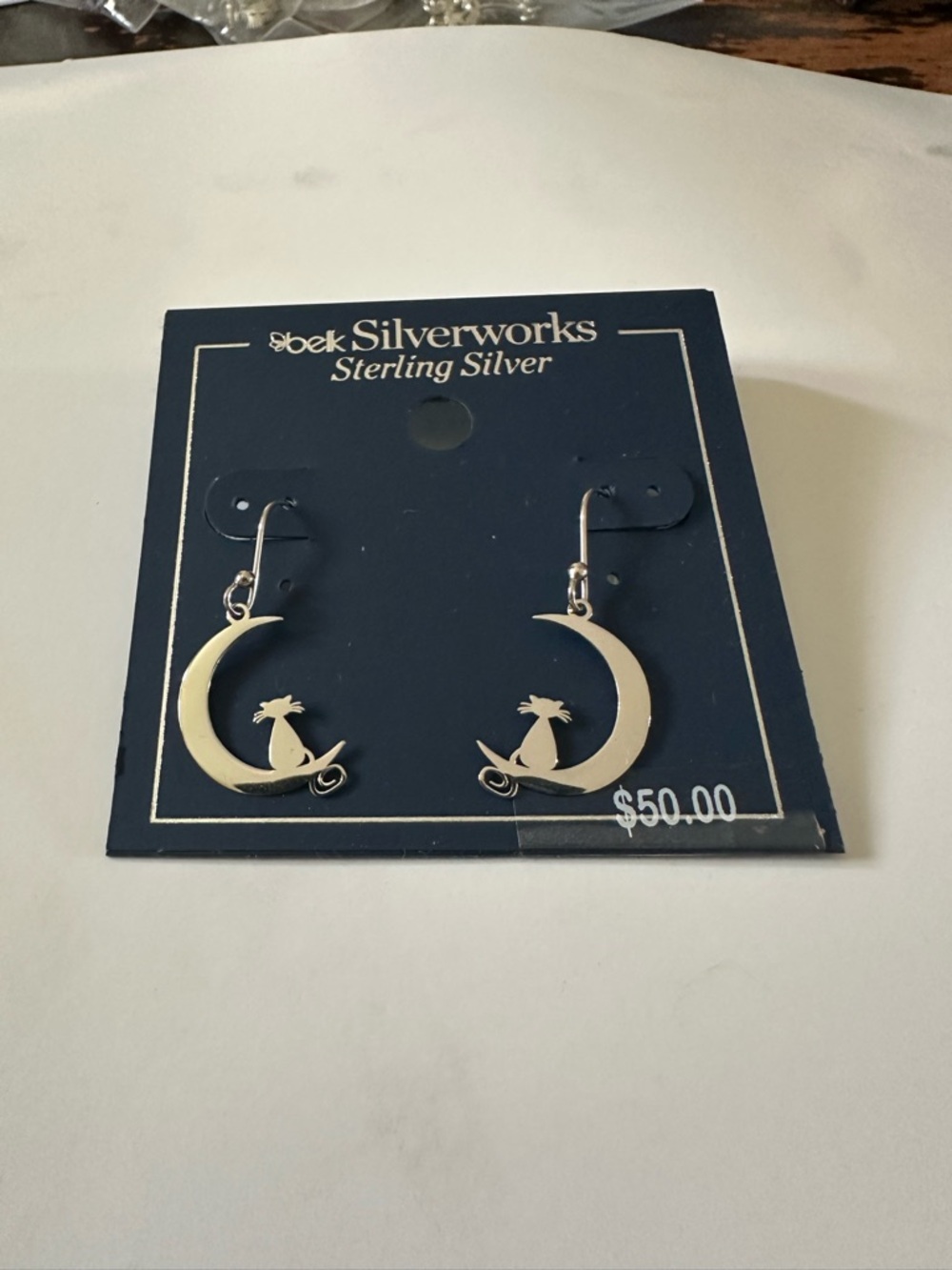 belk Silverworks Sterling Silver Cat on Crescent Moon Drop Earrings